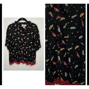 VTG 80s Cactus Flower Women's Heels Shoes Novelty Print Blouse Ruffle Trim Sz S